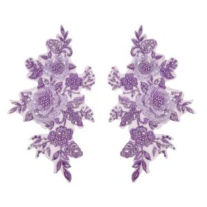 MMLUCK 2PCS งานทำมือ ศิลปะการปะติดไข่มุก ชุดปักเลื่อม ผ้าปักลูกไม้ แพทช์ผ้า อุปกรณ์เสริมเสื้อผ้า งานฝีมือดีไอวาย ผ้า applique ชุดเดรส