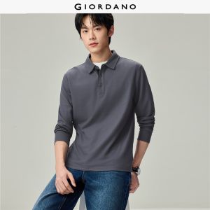 Giordano Beau Monde Men Contrast placket long sleeve pique polo shirt Free Shipping 13016622