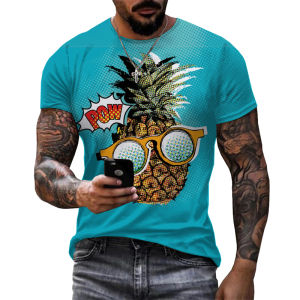 [Local Stock] HBESTY  Hip Hop Pineapple Print T Shirt For Men Cool Graphic Streetwear Short Sleeve T Shirts Harajuku Trend Plus Size Breathable Tees