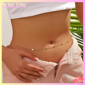 [KUNLIAN] Girls Simple Heart Beaded Belly Chains For Women Fashion Metal Beach Bikini Waist Chains Body Jewelry Accessories
