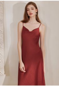 Đầm phi lụa cam đất đỏ hai dây dáng suông xoè nhẹ