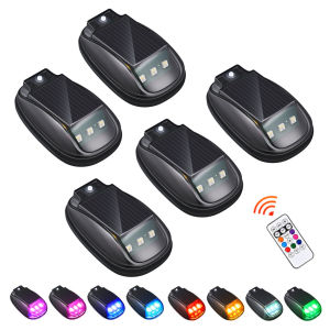 Universal Solar Car Roof RGB Strobe Light Wireless LED Marker Warning Lamp With Remote Control 8 Color Auto Sensor No Drill Flashing Indicator For Truck SUV RV Pickup
