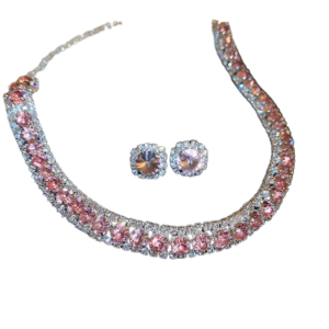 PYA94 Retro Crystal Necklace Handmade Vintage Rhinestone Choker Necklace Elegant Sparkly Necklace Earrings Set Jewelry Accessories