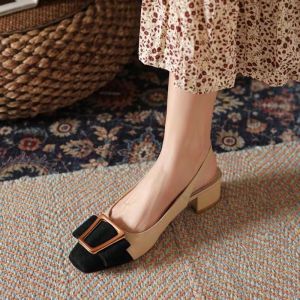 French Apricot Elegant Office Shoes Vintage Color Matching Wrap Sandals