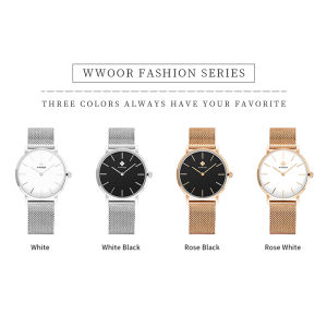 WWOOR นาฬิกาข้อมือมียี่ห้อแฟชั่น Casual นาฬิกาข้อมือผู้หญิงแสตนเลสเหล็กแร่ควอทซนาฬิกาสําหรับสตรี-8840