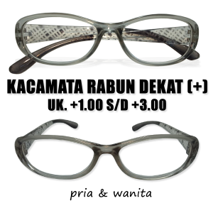 Kacamata Bentuk Eye Cat Lensa Plus Rabun Jarak Dekat +1.00 +1.25+1.50+1.75 +2.00 +2.25 +2.50 +2.75 +3.00 Bingkai Abu Bening Gagang Motif Garis - PLUS MODEL TERBARU