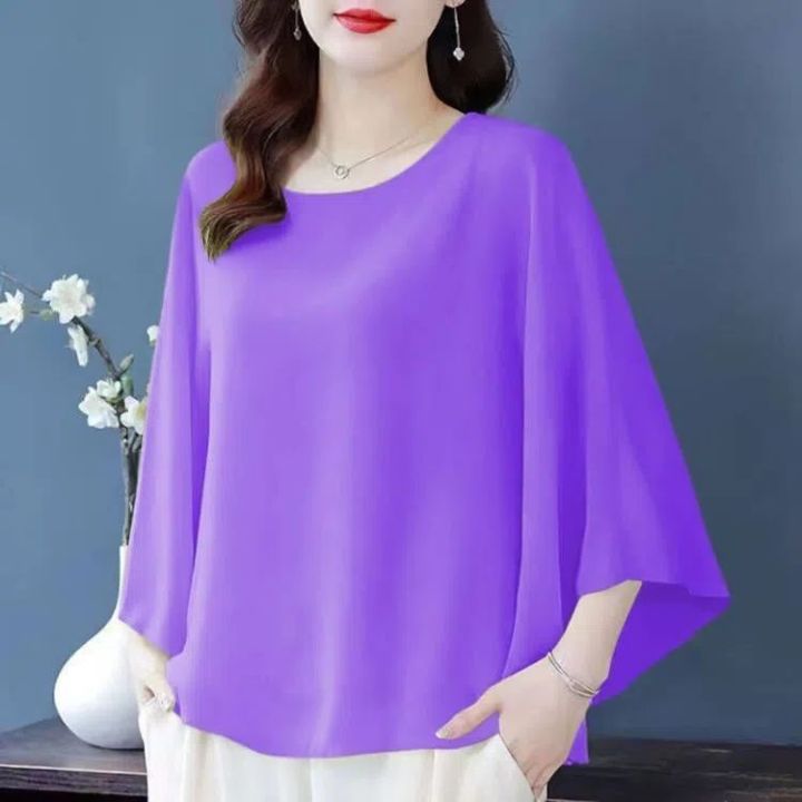 Shinnyverse Women's Short Sleeve Top - Loose Fit Casual Batwing T-Shirt, Round Neck, 95% Polyester 5% Elastane