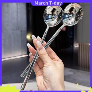 March ช้อนสแตนเลสแบบเกาหลีด้ามยาวช้อนตักน้ำแข็งช้อนรับประทานอาหารช้อนรับประทานอาหารเย็นในครัวเรือน