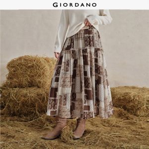 GIORDANO Women Skirts Artistic Mixed Print Skirts Elastic Waist A-Line Fashionable Casual Maxi Skirts 18466226