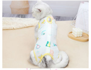 Dog Clothes Cat Sterilization Suit Surgical Recovery Shirt Crab Cherry Pear Printed Cotton Cardigan for Female Cat Shihtzu Pomeranian Teddy