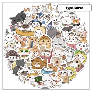 Sticker Kucing Pet Lucu Kartun Stiker Cat Handphone Laptop Koper Helm Gitar Skateboard Anti Air 50 Pcs / 62 Pcs