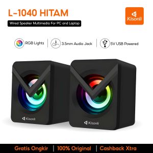 KISONLI - Speaker 2.0 Komputer/Laptop Multimedia Lampu LED L1040 Hitam