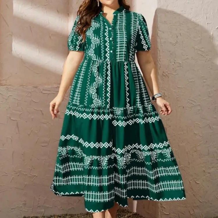 Fashion plus size chinese collar maxi dress collar kurti neck dress Chiffon  Cotton Casual Maxi Dress Short Sleeve Graphic Print Kurti Maxi Dresses For  Large To Xl Frame - Lazada | Lazada PH