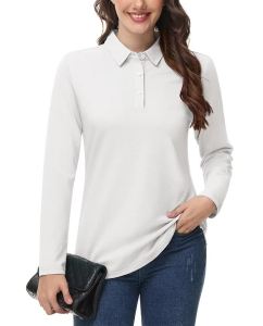 TACVASEN 3-Button Long Sleeve Polos Womens Cotton V-Neck Hiking Golf Tops Breathable Outdoor Sports Collared Pullover Tee Shirts2026