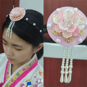 NOVELLEO Flower Korean Headband Pearl Tassels Stage Dance Hair Hoop Retro Headdress Hanbok Hairband Ladies