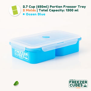 Freezer Cubes ™ Curve | 2 Molds (2.7-Cup) Silicone Freezer Tray as a Meal Prep Container Food Storage Organizer Food Grade Mold for Soup Sauce Rice & More - Cherry Red | Famillo ®