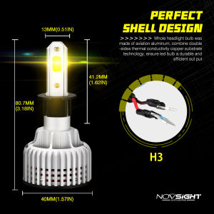 Đèn pha ô tô Novsight New N12Y LED 9005 (HB3) 9006 (HB4) H1 H3 H4 H7 H11 Bộ đèn pha LED Bộ đèn pha sương mù Ánh sáng cao / Chùm thấp 3000K (Ánh sáng vàng) 72W 10000LM Cắm và chạy tại chỗ 2 miếng [Bảo hành 2 năm + Miễn phí vận chuyển 】