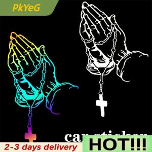 PkYeG Car Praying Hands With Rosary Sticker Decals Religious Vinyl Decal Waterproof Decal Auto Decoration