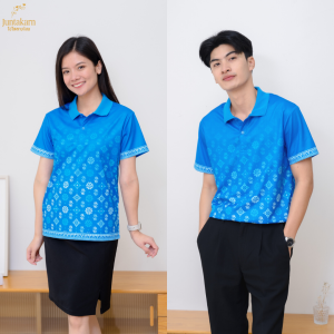 เสื้อโปโล เสื้อลายไทย เสื้อทำงาน แบรนด์Juntakarn จันทกานต์ โปโลลายไทย รุ่น (ดอกรักราชกัญญา) เกรดพรีเมียม  ใส่สบาย ไม่ร้อน ไม่ต้องรีด
