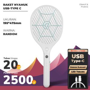 Aoki AK-879 Raket Nyamuk Rechargeable Kabel USB Type C