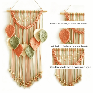 PLLEWY 40x60cm Macrame Wall Hanging Handmade Woven Cotton Rope Woven Wall Hanging  Leaf Design Leaf Wall Decor Bedroom Decor