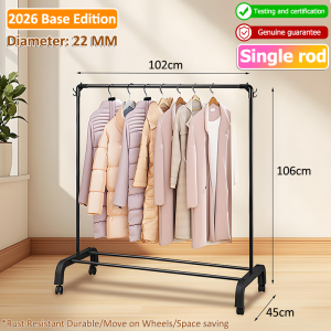 ⭐24 hours delivery⭐Double deck clothes rack with wheel stainless steel clothes drying rack heavy duty hanging clothes rack 晾衣架 室內