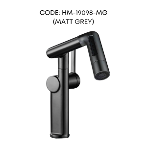 HEMOS BATHROOM BRASS 360° SWIVEL FOLDING 5 FUNCTION WATER MODE MIXER BASIN TAP MATT GREY HM-19098-MG