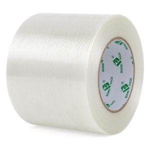 BOMEI PACK Mono Filament Strapping Tape 2 Roll 2 Inch x 35 Yards 5.5 Mil Heavy Duty Transparent Reinforced Fiberglass Tape
