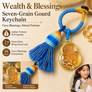 JMY Fortune Gourd Keychain Seven Rice Grains Feng Shui Keyring Wealth Attracting Lucky Charm Chinese Style Bag Pendant Car Keys Hanging Ornament