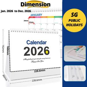 2026 Calendar Desk Monthly Calendar Singapore Public Holiday Christmas New Year Gift