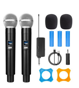 Wireless Microphone UHF Dual Handheld MicrophonePortable Microphone Work Range 50m/168ft Rechargeable Mic For Type-c With 6.35mm/3.5mm Adapter