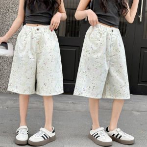 Teenager Girls Fashion Long White Cotton Shorts With Drawings Kids Children Street Style Summer Graffiti Shorts 5 6 8 10 12 14 Y