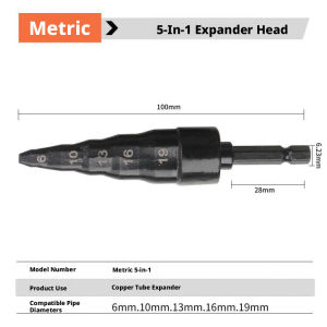 Drill Bit 5In1 Copper Pipe Expander Swaging Tool Wear Resistant Steel For Air Conditioner Tube
