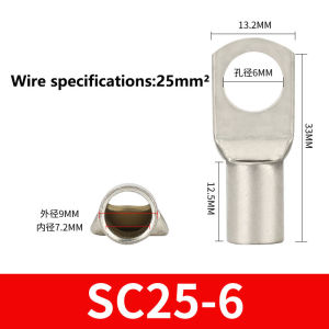 WH Copper Tinned Cable Crimp Terminals SC Type Wire Connector SC16 SC25 SC35-10mm Wire Nose Terminal Bare Copper Cold Pressed Lugs