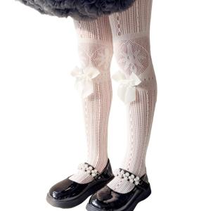 Breathable Mesh Leggings for Girls Bowknot Tights Hollow Stockings Kids Princess Pantyhose for Summer Spring Dresses