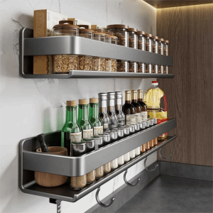 NEXTGENYUN Wall Mounted Kitchen Storage Rack Rust Resistant Moisture Resistant Storage Shelf Multifunctional No Drilling Spice Rack Kitchen Organization