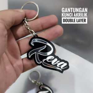 GANTUNGAN KUNCI CUSTOM NAMA SENDIRI AKRILIK PREMIUM SOUVENIR MURAH DOUBLE LAYER