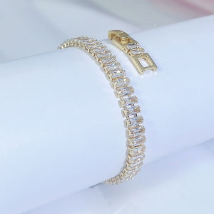 SEQUITO Women Modern Jewelry Golden Silver Plated Full Pave Setting Baguette Cut AAAAA Cubic Zircon Fashion Anniversary Tennis Bracelet B231