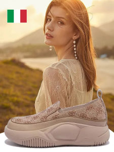 รองเท้าส้นตึก รองเท้าแพลตฟอร์มพิมพ์ลาย Stirrups รองเท้าผ้าใบ Ultralight ระบายอากาศได้ดี แฟชั่นวินเทจ One