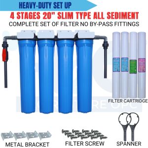Water Filter 4 Stages 20" Slim Type All Sediment No Bypass Fittings Complete Set up