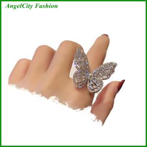 AngelCity Fashion Store Zircon Butterfly Ring Gem Stone Opening Exaggerated Big Knuckle Rings
