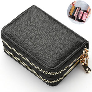 2 Resleting Dompet Lipat Wanita Kulit Hitam Lenia Kecil Slot Kartu Uang Koin Mini Dompet