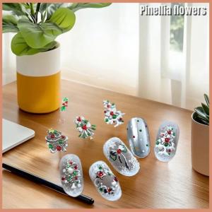 【Pinellia flowers】 Cute Christmas Style Colorful Lights Polka Dot Christmas Tree Nail Art Stickers Bow Nail Art Print Embossed Stickers Nail Decor