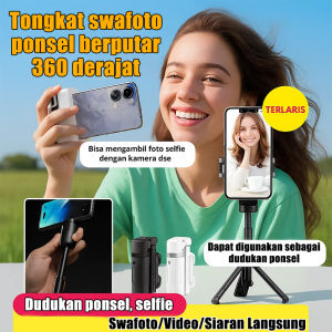 Pegangan Ponsel Mini Bluetooth Putar 360 Derajat / Pegangan Selfie Bluetooth Portabel / Tripod Anti-Goyang Portabel / Pegangan Selfie Teleskopik Perjalanan