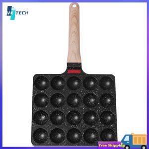 [ VKTECH ] Nonstick Takoyaki Pan with 20 Holes for Japanese Snacks Nonstick Coating Durable Griddle Baking Tray Easy to Clean and Use
