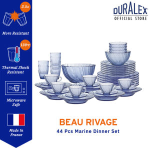 Duralex 44 Pcs Tempered Glass Beau Rivage Marine Dinner Set / Tableware / Dinner Plate / Soup Plate / Dessert Plate / Serving Bowl / Rice Bowl / Tumbler / Mug / Microwave Safe / Set Pinggan Mangkuk Kaca Duralex / Pinggan Makan