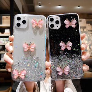 HBESTY Luxury Bling Glitter 3D Butterfly Case For iPhone 16 15 14 13 12 11 Pro Max X XS Max XR Soft Silicone Phone Cover For iPhone 15