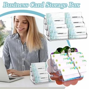 SDAYG Transparent Business Card Box Display Holder 4 Layers Business Card Storage Box Desk Storage Box Plastic Name Card Display Stand Office Supplies
