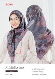 Zoya ALMONA Scarf - Kerudung Hijab Segiempat Motif With Pouch - Bahan Poly Fine - Ukuran 110x110
