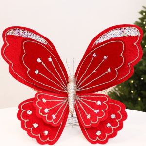 YAHURO Glitter Coated Christmas Tree Butterfly Ornament Flocking Large Size Artificial Glitter Butterfly Hanging Multicolor Butterfly Tree Hanging Decor Christmas Tree